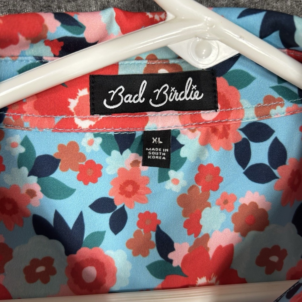 Bad Birdie USA Polo Shirt Mens XL Floral Print Golf Stretch Short Sleeve - Picture 7 of 13